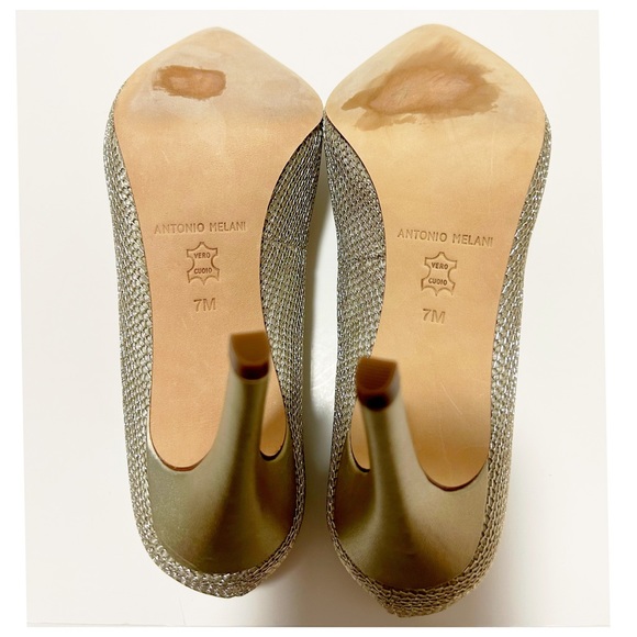 Enzo Angiolini NWOB Gold Leather Pointed Toe Pumps With Metallic Mesh Overlay 7M - Picture 9 of 10